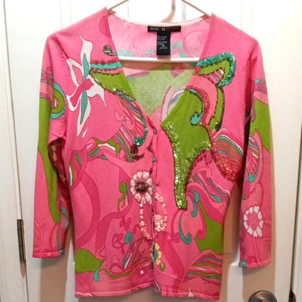 Avalon Pink and Green Patterned Cardigan